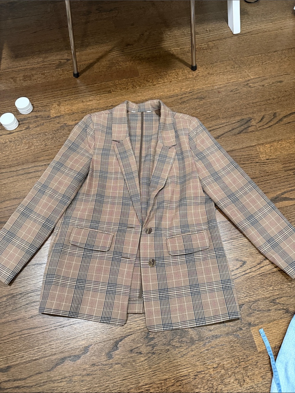 Tan Plaid Blazer - Classic Two-Button Jacket
